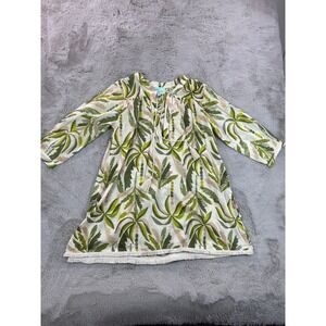 NWT True Destinations Women's M Palm Print 3/4 Sleeve‎ Tassel Fringe Tunic Dress